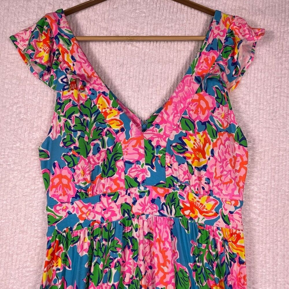 Lilly Pulitzer Multicolor Floral Ruffle Sleeve Vyra Maxi Dress Size 10 - Picture 2 of 10